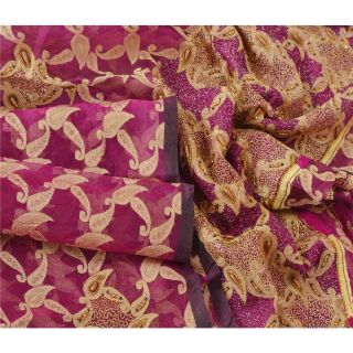 Sanskriti Vintage Dupatta Long Stole Organza Purple Hand Beaded Woven Scarves
