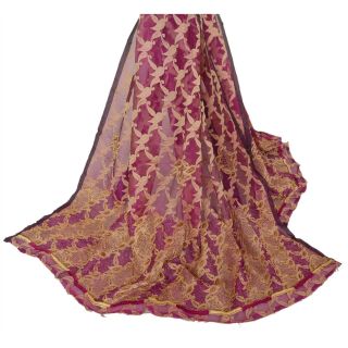 Sanskriti Vintage Dupatta Long Stole Organza Purple Hand Beaded Woven Scarves 2