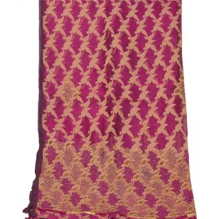 Sanskriti Vintage Dupatta Long Stole Organza Purple Hand Beaded Woven Scarves 3