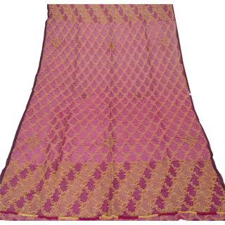 Sanskriti Vintage Dupatta Long Stole Organza Purple Hand Beaded Woven Scarves 4