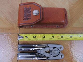 Vintage Schrade Tough Camping Survival Pocket Multi Tool With Leather Sheath