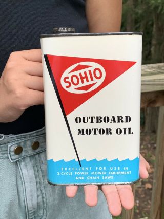 Vintage Sohio Outboard Boat Motor Oil 2 Cycle Metal Can Gas Station Sign
