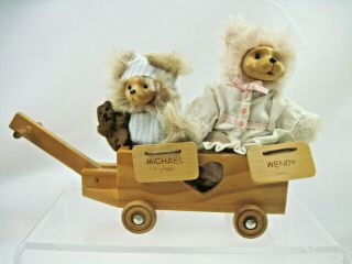 Vintage Robert Raikes Wee Whittles Bears Wendy & Michael Of Peter Pan With Wagon