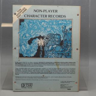 Vintage Ad&d Advanced Dungeon And Dragons Non Player Character Records