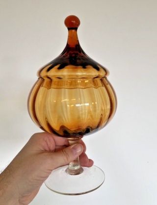 Vintage Italian Genie Bon Bon Dish Murano Empoli Mid Century Art Glass Amber