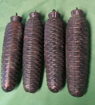 Set Of 4 Vintage Cast Iron Pine Cone Cuckoo Clock Weights 7 "