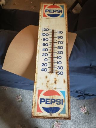 Vintage Pepsi Cola Soda Gas Station 28 " Metal Thermometer Sign