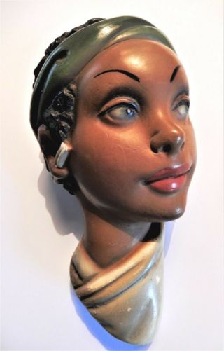 1950s Tretchikoff Style African Lady Chalkware Head Wall Plaque Kitsch Vintage