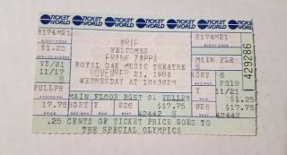 Frank Zappa - Vintage 1984 Concert Ticket - Detroit Show