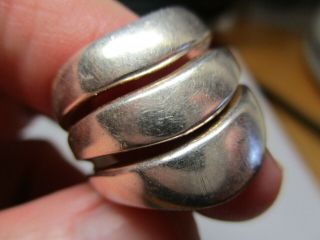 Sterling Silver 925 Estate Vintage Su Triple Layer Face 19mm Band Ring Size 9.  5