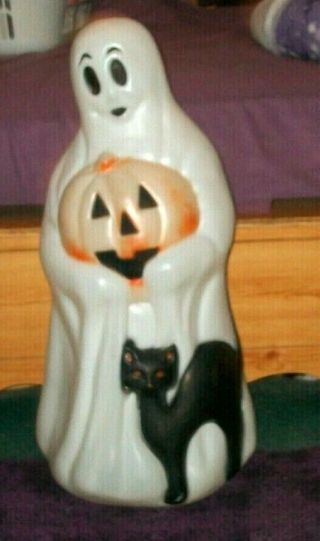 Vintage Empire 34 " Blow Mold Ghost With Cat And Pumpkin