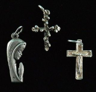 Vintage Sterling Silver Religious Charms Cross Praying Virgin Mary Made In Italy