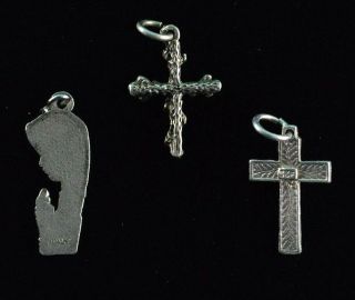 Vintage Sterling Silver Religious Charms Cross Praying Virgin Mary Made in Italy 3