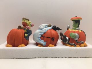 Spooky Hollow Lighted Porcelain Halloween Pumpkin Set 90’s Vintage