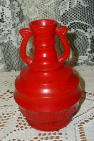 Vintage Anchor Hocking Art Deco Fire On Ribbed Glass Vase Rare Red Chic Shabby