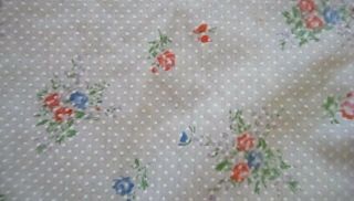 Vintage Dotted Swiss Dot Fabric Red Blue Floral Rose On White