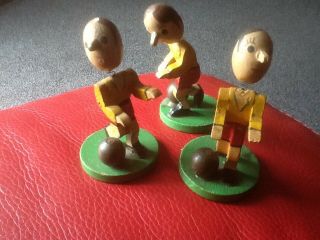3 X Rare Vintage Wooden Footballer Figures - Very Unusual