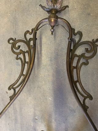 Vintage Bronze Art Deco Nouveau Light Hanging Ceiling Chandelier 3