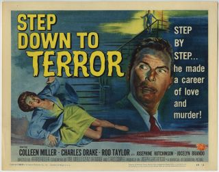 Vintage 1958 Universal Pictures Film Noir Color Lobby Card Step Down To Terror