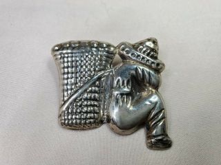 Vintage Mexico Sterling Silver Pin Brooch Man With Sombrero And Basket