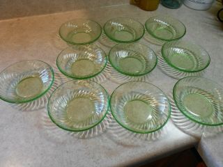 Vintage Green Swirl Depression Glass Sherbet/sauce Dessert Dishes Ten