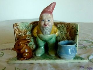 Vintage Australian Pottery Gnome Dwarf Rabbit Pot In Alcove