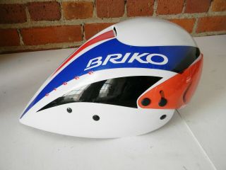 Exc Cond Vintage Briko Crono Time Trial Helmet / Shell Red Wht Blu Bicycle Italy