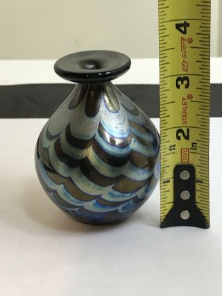 Vintage 1976 Signed Iridescent Studio Art Glass Mini Vase Mary Argus