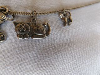 Vintage Sterling Silver Necklace WIth 5 Sterling Cat Charms / Pendants, . 4