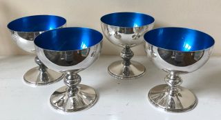Vintage W & S Blackinton Set 4 Silver Plate - Blue Enamel Champagne Set