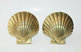 Vintage Mid Century Hollywood Regency Heavy Brass Shell Scallop 4 " Bookends