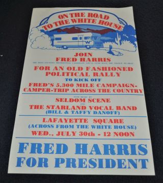 Vintage 1976 President Fred Harris Political Campaign Poster Road To White House