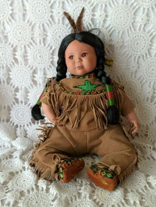 Native American Sitting Indian Porcelain Girl Doll Vintage 12 " 2
