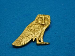 Fabulous Gold Tone Vtg Owl Pin Brooch Signed Vmfa 1989