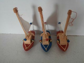 Set of 3 Vintage 1986 Kurt S.  Adler Sailing Boat Wooden Ornaments 2