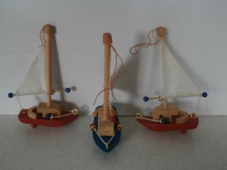 Set of 3 Vintage 1986 Kurt S.  Adler Sailing Boat Wooden Ornaments 4