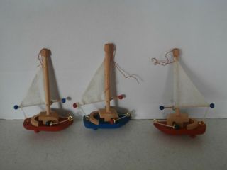 Set of 3 Vintage 1986 Kurt S.  Adler Sailing Boat Wooden Ornaments 5