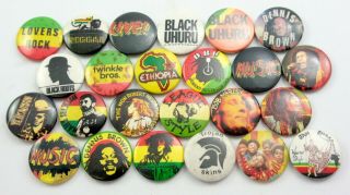 Reggae / Rasta Badges 24 X Vintage Pin Badges Bob Marley Dennis Brown