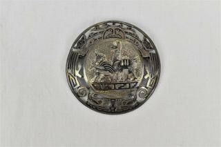 Vintage Sterling Silver Peruvian Brooch Pmd Llama With Shepherd Medallion Folk