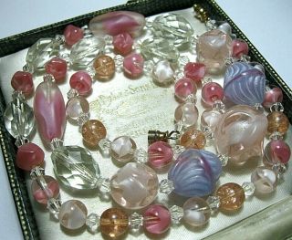 Vintage Jewellery Rare Art Deco Venetian Murano Glass Crystal Bead Long Necklace