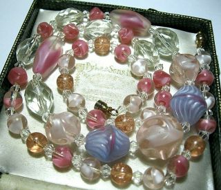 Vintage Jewellery Rare Art Deco Venetian Murano Glass Crystal Bead Long NECKLACE 3