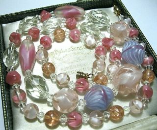 Vintage Jewellery Rare Art Deco Venetian Murano Glass Crystal Bead Long NECKLACE 4