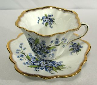 Vintage Rosina Queens Cup & Saucer Ria1 Blue Violets Gold Trim Scalloped