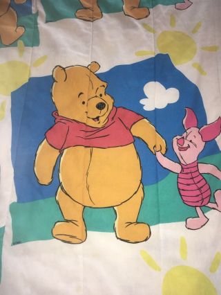 Vtg Disney Winnie The Pooh Twin Comforter Winnie Piglet And Clouds