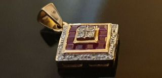 Vintage 9ct Yellow Gold Ruby And Diamond Pendant