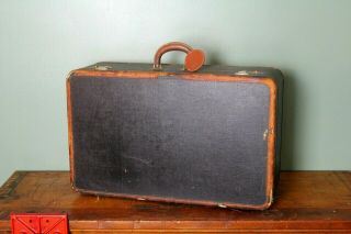 Vintage Leather Trimmed Suitcase Old Travel Decor Photography Stage