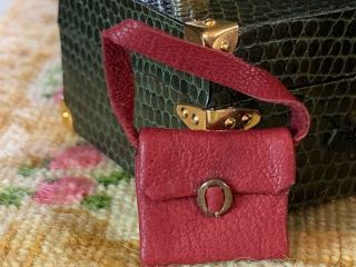 Vintage Miniature Dollhouse Artisan Real Red Leather Ladies Purse Antique Buckle