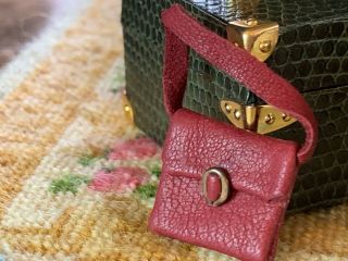 VINTAGE Miniature Dollhouse ARTISAN Real Red Leather Ladies Purse Antique Buckle 5