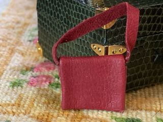 VINTAGE Miniature Dollhouse ARTISAN Real Red Leather Ladies Purse Antique Buckle 6