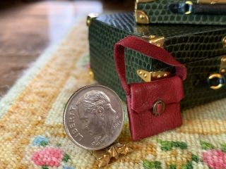 VINTAGE Miniature Dollhouse ARTISAN Real Red Leather Ladies Purse Antique Buckle 7